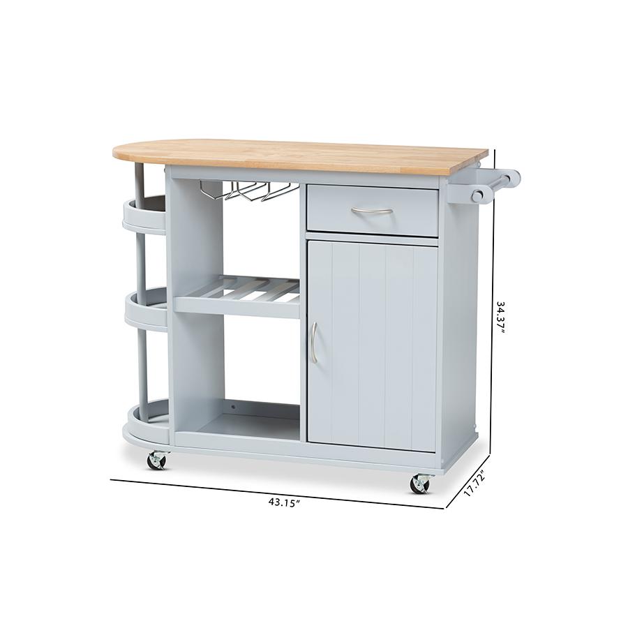 Baxton Studio Donnie Coastal and Farmhouse TwoTone Light Grey and Natural Finished Wood Kitchen Storage Cart. Picture 14