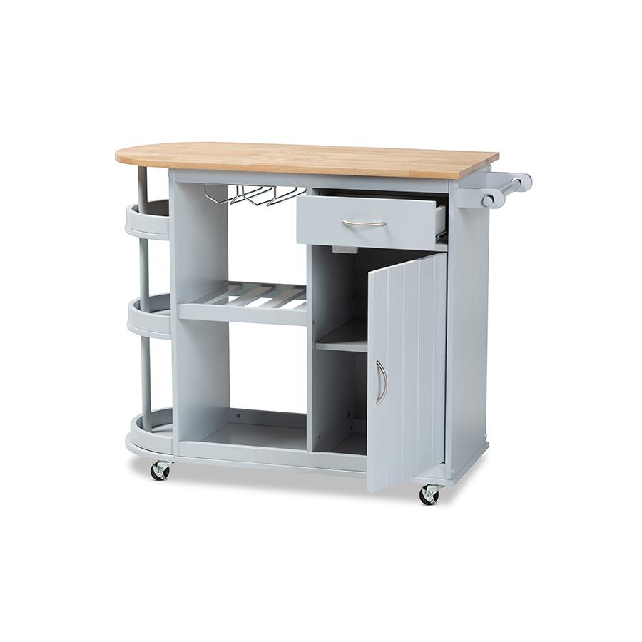 Baxton Studio Donnie Coastal and Farmhouse TwoTone Light Grey and Natural Finished Wood Kitchen Storage Cart. Picture 2