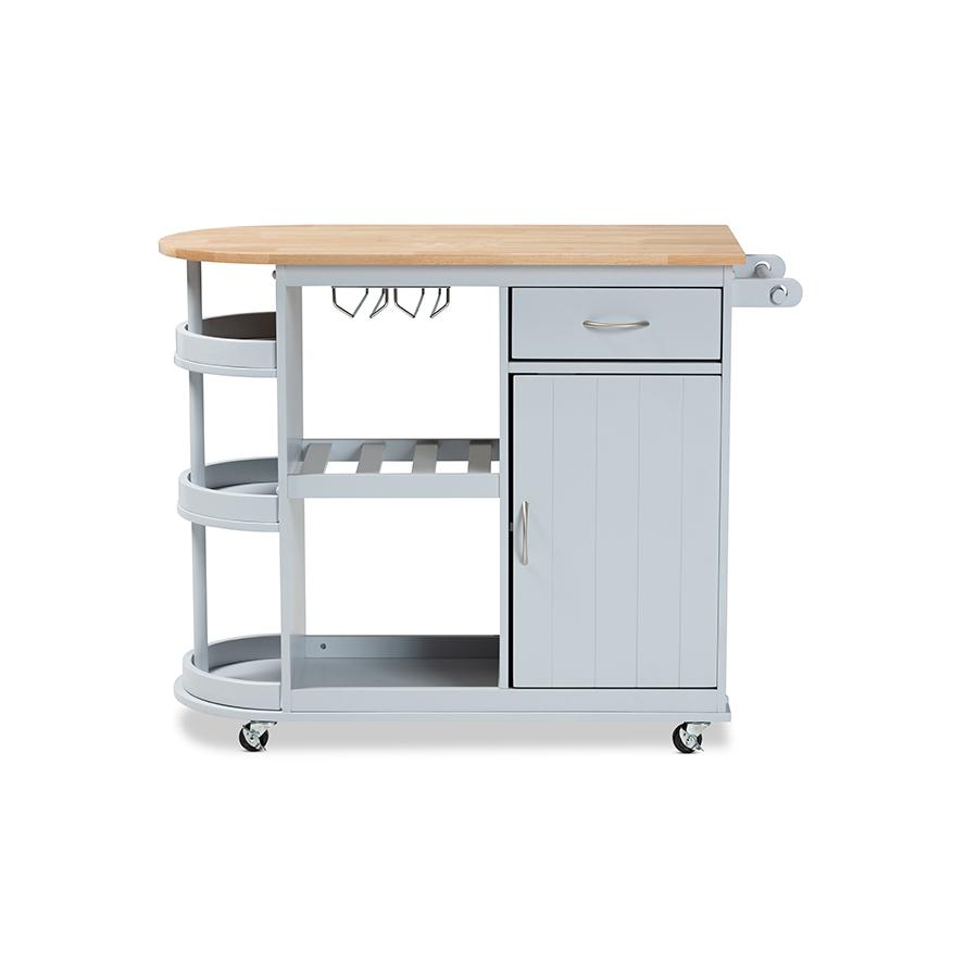 Baxton Studio Donnie Coastal and Farmhouse TwoTone Light Grey and Natural Finished Wood Kitchen Storage Cart. Picture 3