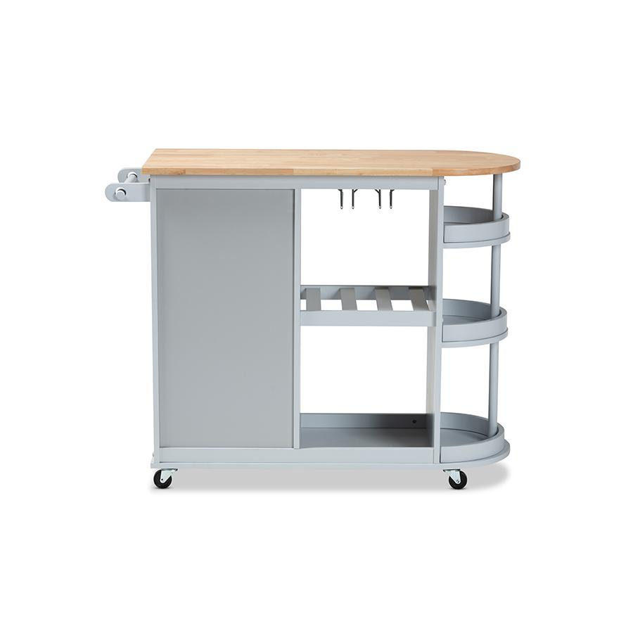 Baxton Studio Donnie Coastal and Farmhouse TwoTone Light Grey and Natural Finished Wood Kitchen Storage Cart. Picture 5