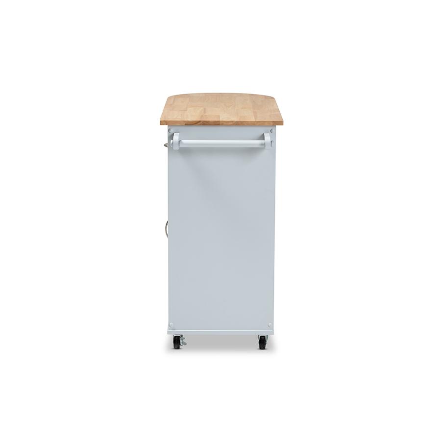 Baxton Studio Donnie Coastal and Farmhouse TwoTone Light Grey and Natural Finished Wood Kitchen Storage Cart. Picture 6