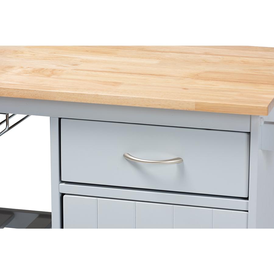 Baxton Studio Donnie Coastal and Farmhouse TwoTone Light Grey and Natural Finished Wood Kitchen Storage Cart. Picture 8
