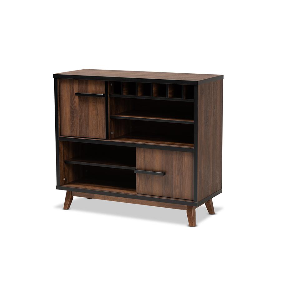 Two-Tone Walnut Brown and Black Finished Wood Wine Storage Cabinet. Picture 1