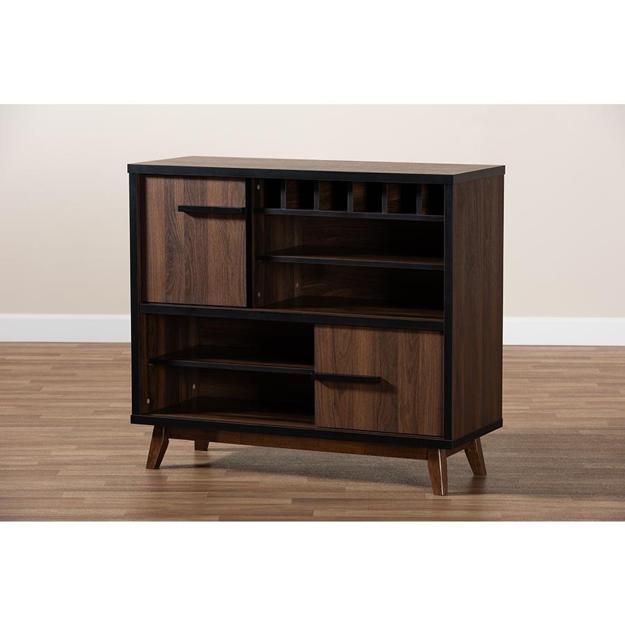 Two-Tone Walnut Brown and Black Finished Wood Wine Storage Cabinet. Picture 8