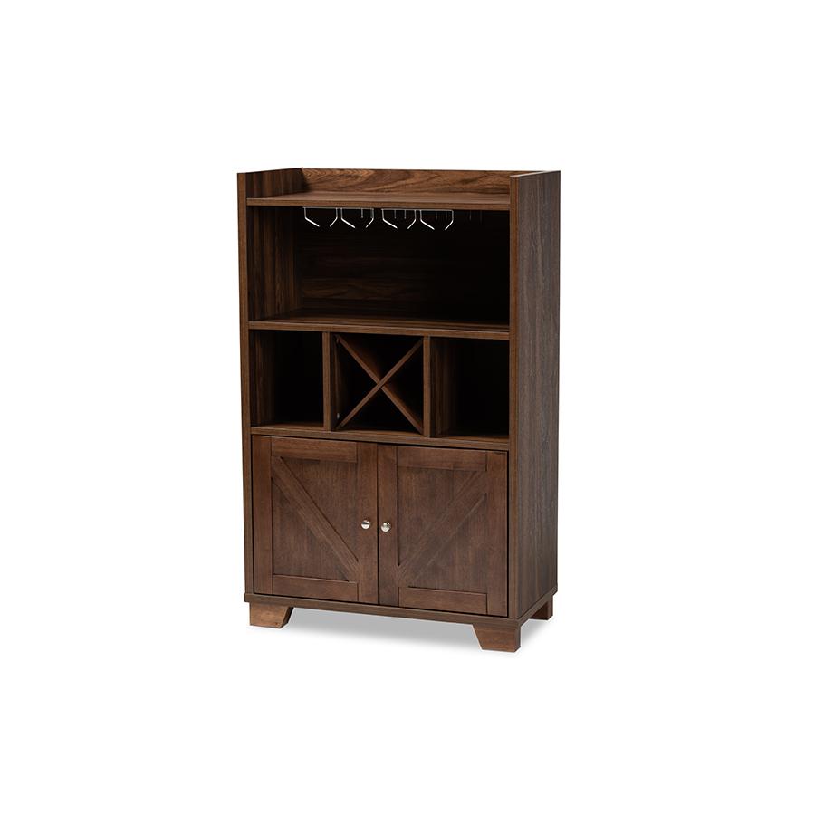 Baxton Studio Carrie Transitional Farmhouse Walnut Brown Finished Wood Wine Storage Cabinet. Picture 1