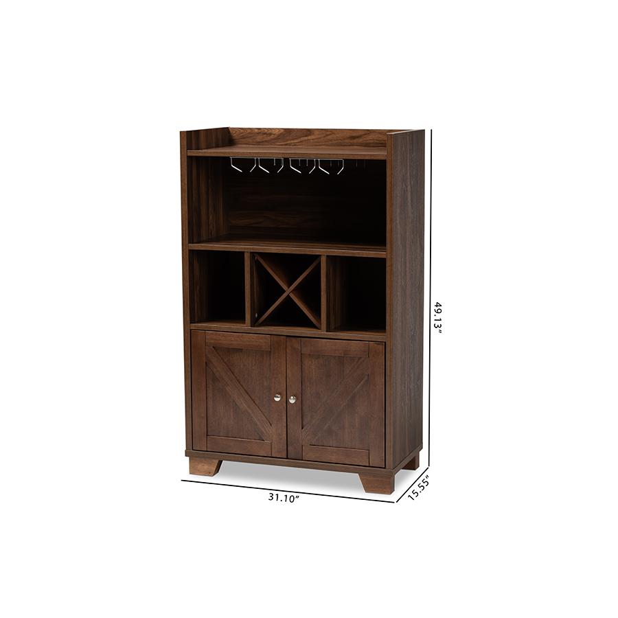 Carrie Transitional Farmhouse Walnut Brown Finished Wood Wine Storage Cabinet. Picture 11