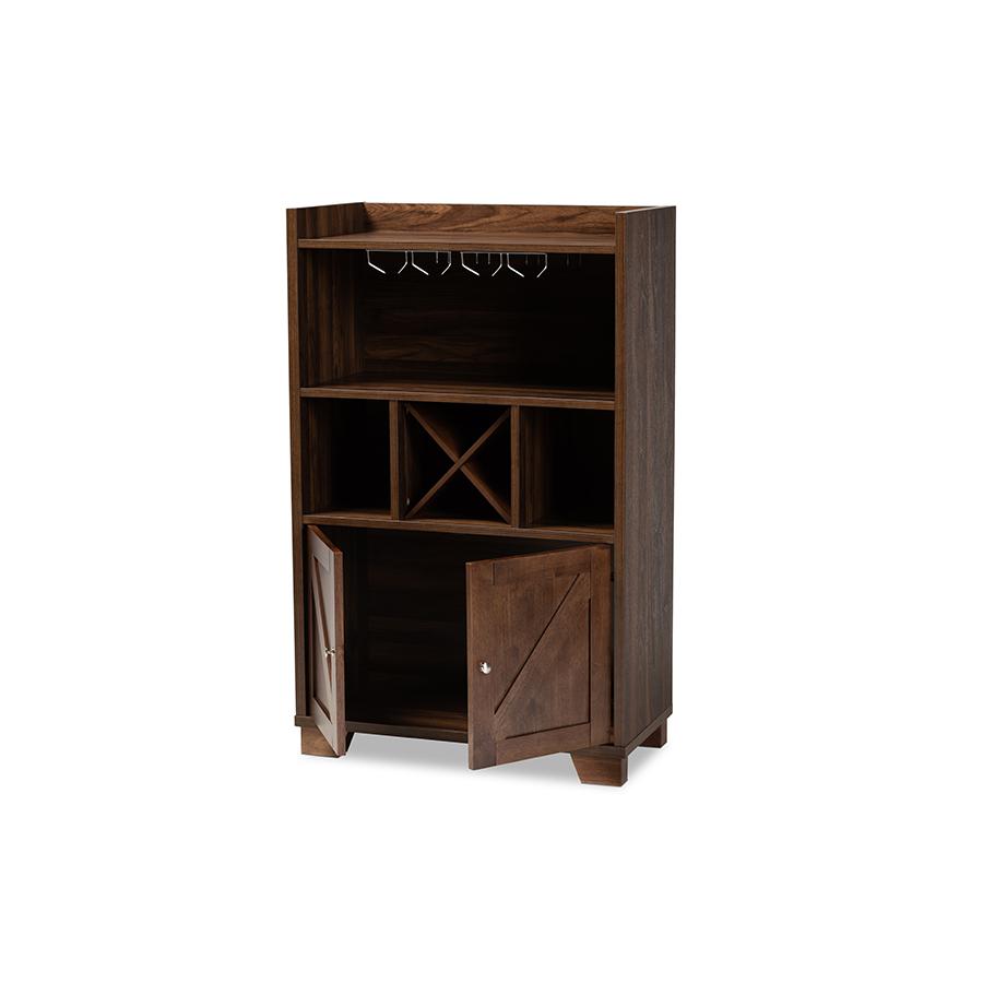 Carrie Transitional Farmhouse Walnut Brown Finished Wood Wine Storage Cabinet. Picture 2