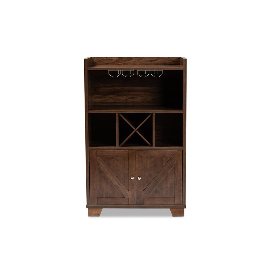 Carrie Transitional Farmhouse Walnut Brown Finished Wood Wine Storage Cabinet. Picture 3