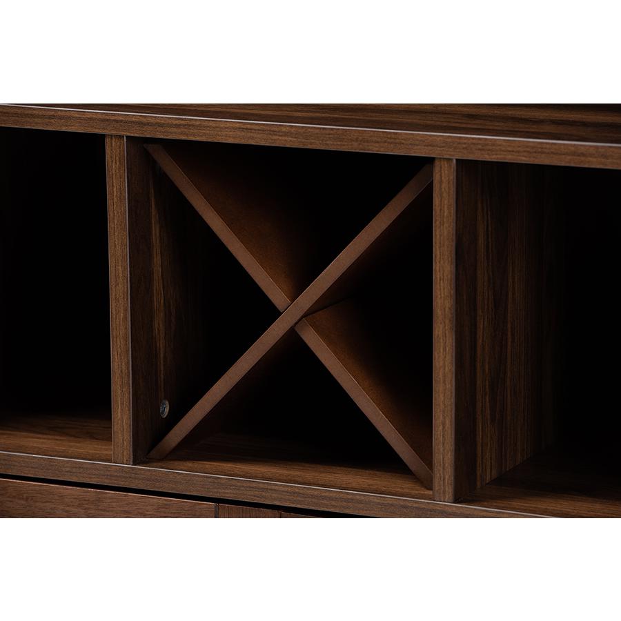 Baxton Studio Carrie Transitional Farmhouse Walnut Brown Finished Wood Wine Storage Cabinet. Picture 6