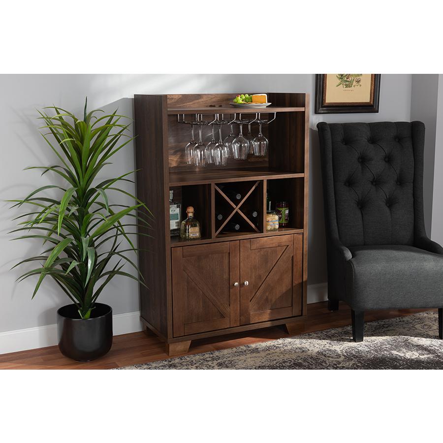 Baxton Studio Carrie Transitional Farmhouse Walnut Brown Finished Wood Wine Storage Cabinet. Picture 9