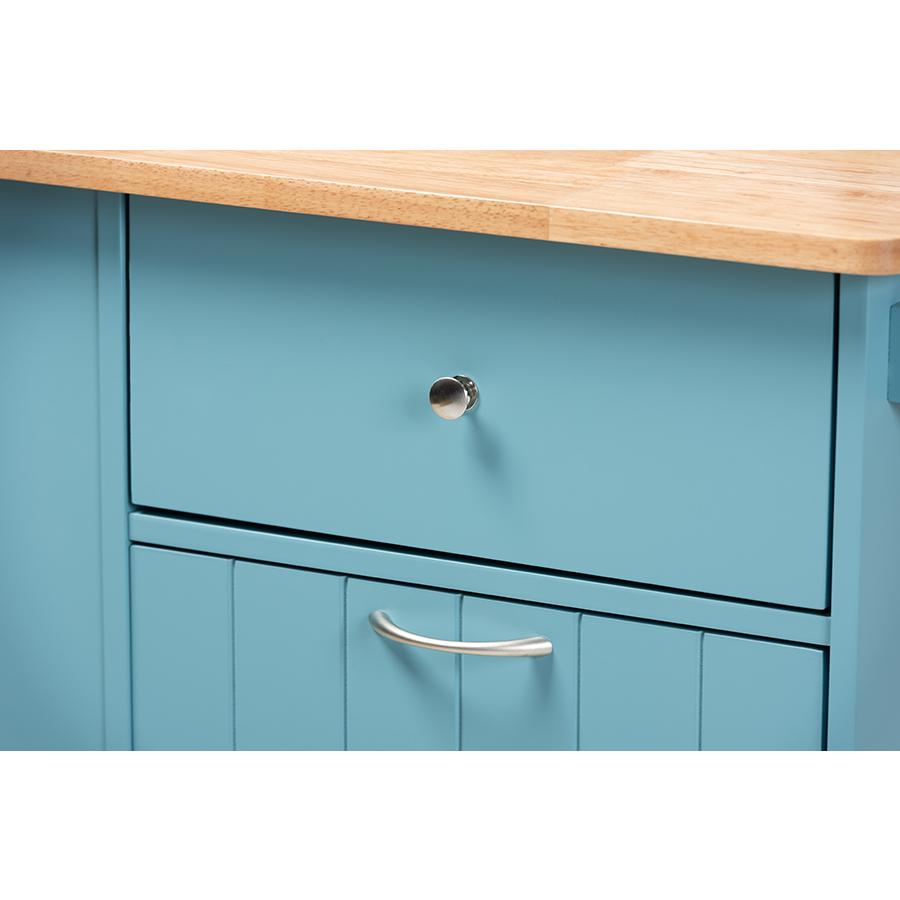 Liona Modern and Contemporary Sky Blue Finished Wood Kitchen Storage Cart. Picture 10