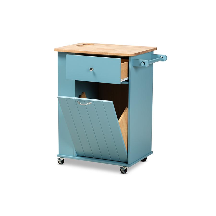 Liona Modern and Contemporary Sky Blue Finished Wood Kitchen Storage Cart. Picture 2