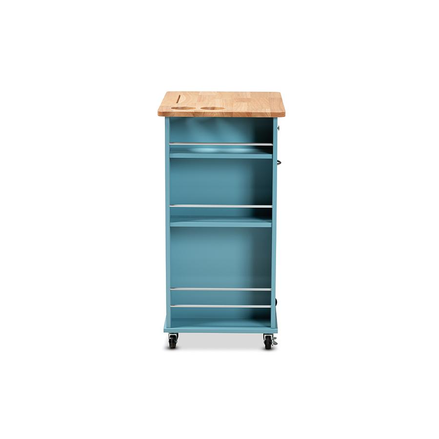 Liona Modern and Contemporary Sky Blue Finished Wood Kitchen Storage Cart. Picture 4