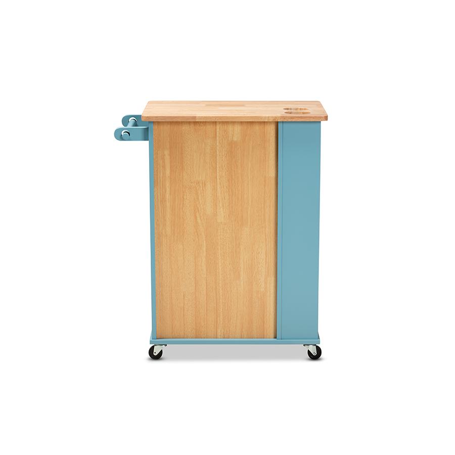 Liona Modern and Contemporary Sky Blue Finished Wood Kitchen Storage Cart. Picture 5