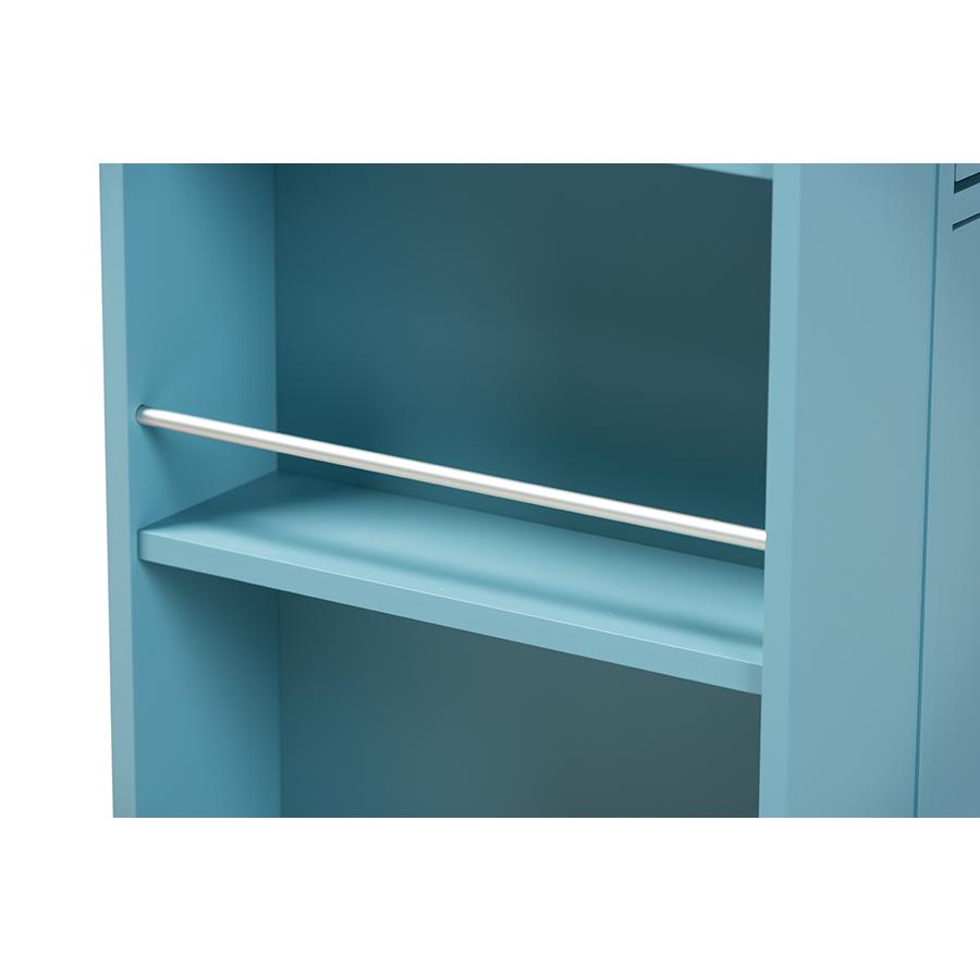 Liona Modern and Contemporary Sky Blue Finished Wood Kitchen Storage Cart. Picture 6