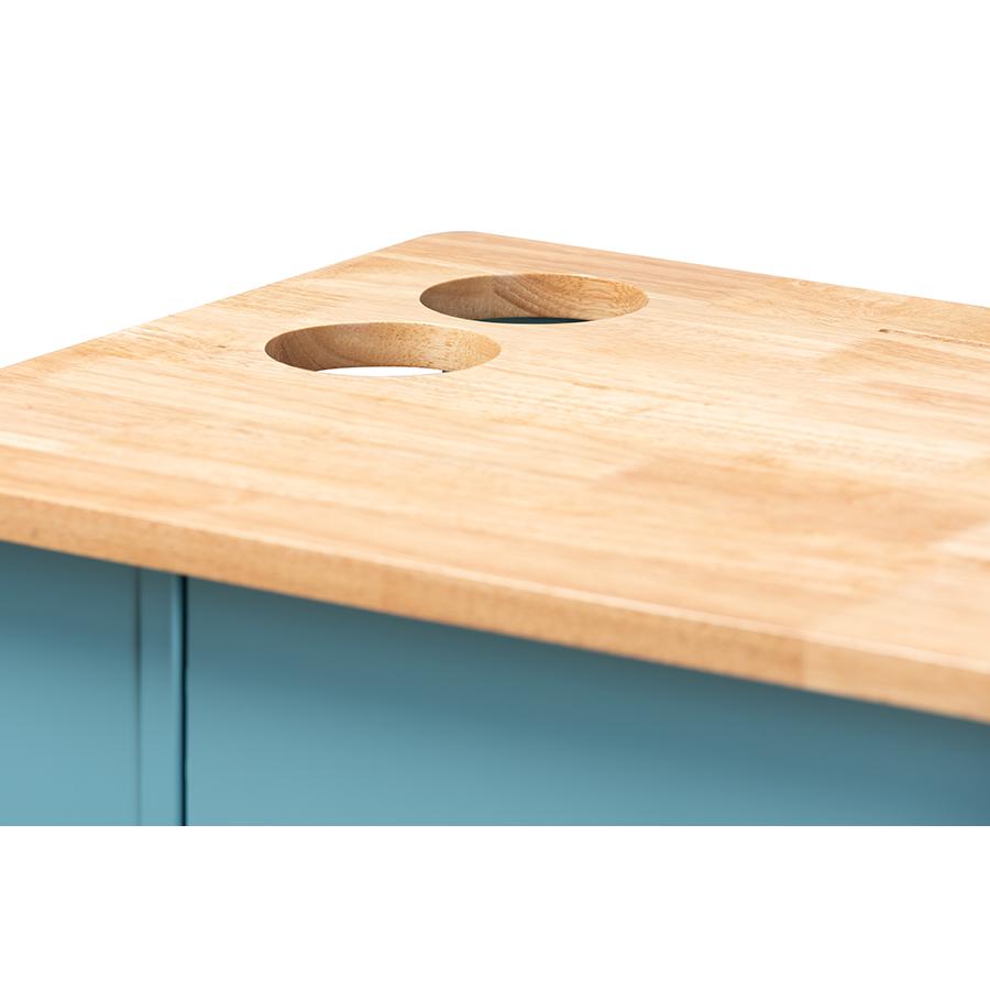 Liona Modern and Contemporary Sky Blue Finished Wood Kitchen Storage Cart. Picture 7