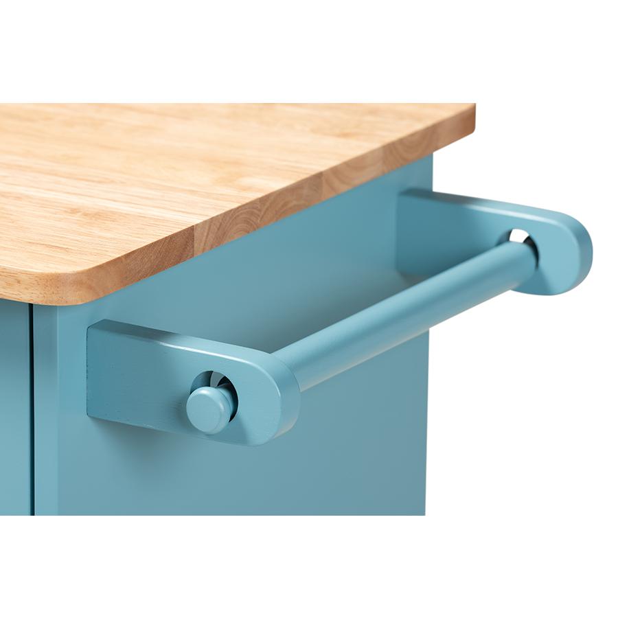 Liona Modern and Contemporary Sky Blue Finished Wood Kitchen Storage Cart. Picture 9