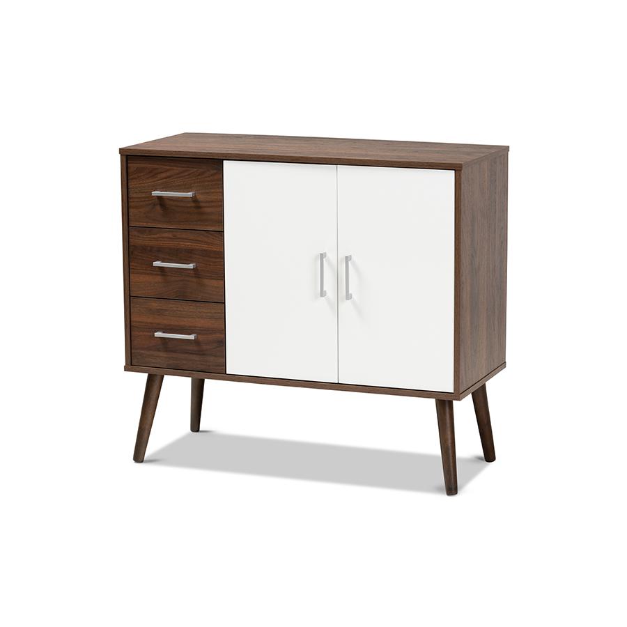 Baxton Studio Leena MidCentury Modern TwoTone White and Walnut Brown Finished Wood 3Drawer Sideboard Buffet. Picture 1