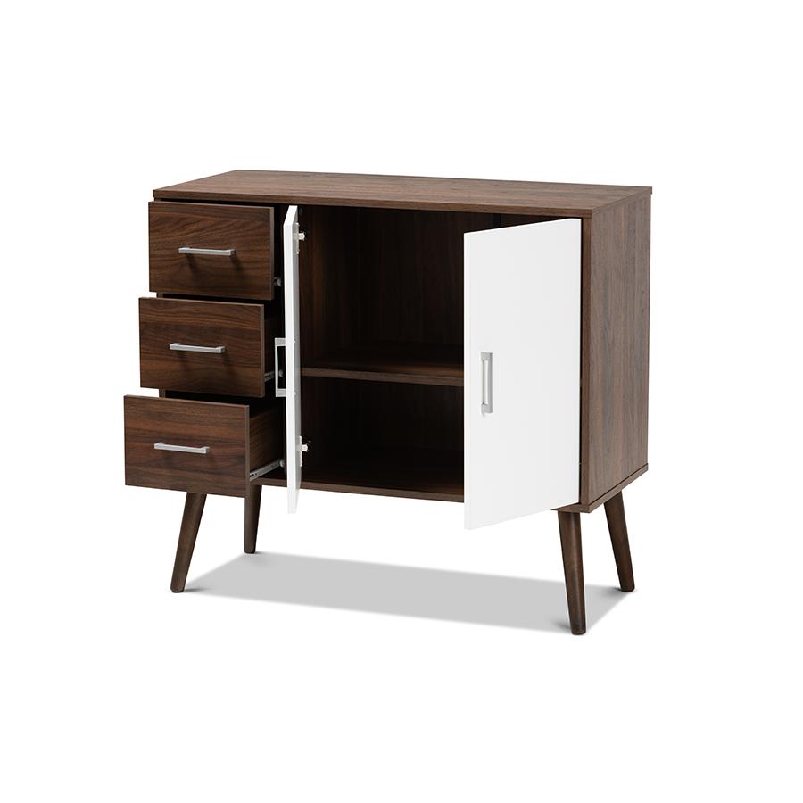 Baxton Studio Leena MidCentury Modern TwoTone White and Walnut Brown Finished Wood 3Drawer Sideboard Buffet. Picture 2