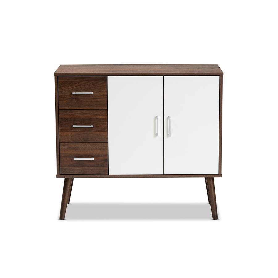 Baxton Studio Leena MidCentury Modern TwoTone White and Walnut Brown Finished Wood 3Drawer Sideboard Buffet. Picture 3
