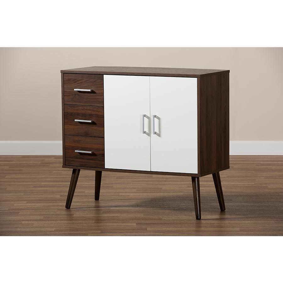Baxton Studio Leena MidCentury Modern TwoTone White and Walnut Brown Finished Wood 3Drawer Sideboard Buffet. Picture 8