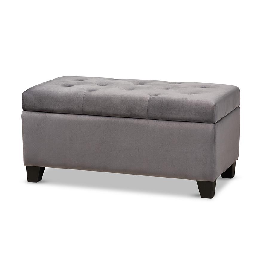 Michaela Modern and Contemporary Grey Velvet Fabric Upholstered Storage Ottoman. Picture 1