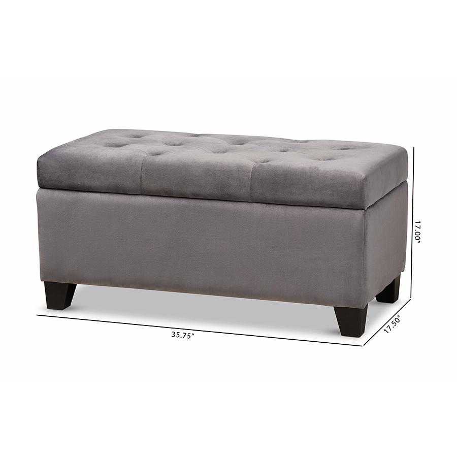 Michaela Modern and Contemporary Grey Velvet Fabric Upholstered Storage Ottoman. Picture 10