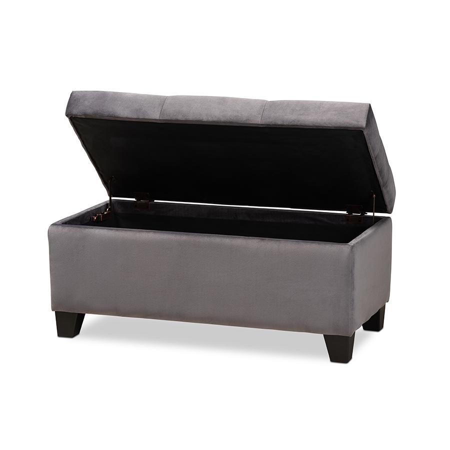 Michaela Modern and Contemporary Grey Velvet Fabric Upholstered Storage Ottoman. Picture 2