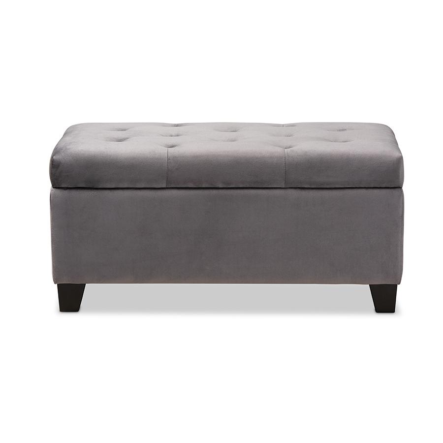 Michaela Modern and Contemporary Grey Velvet Fabric Upholstered Storage Ottoman. Picture 3