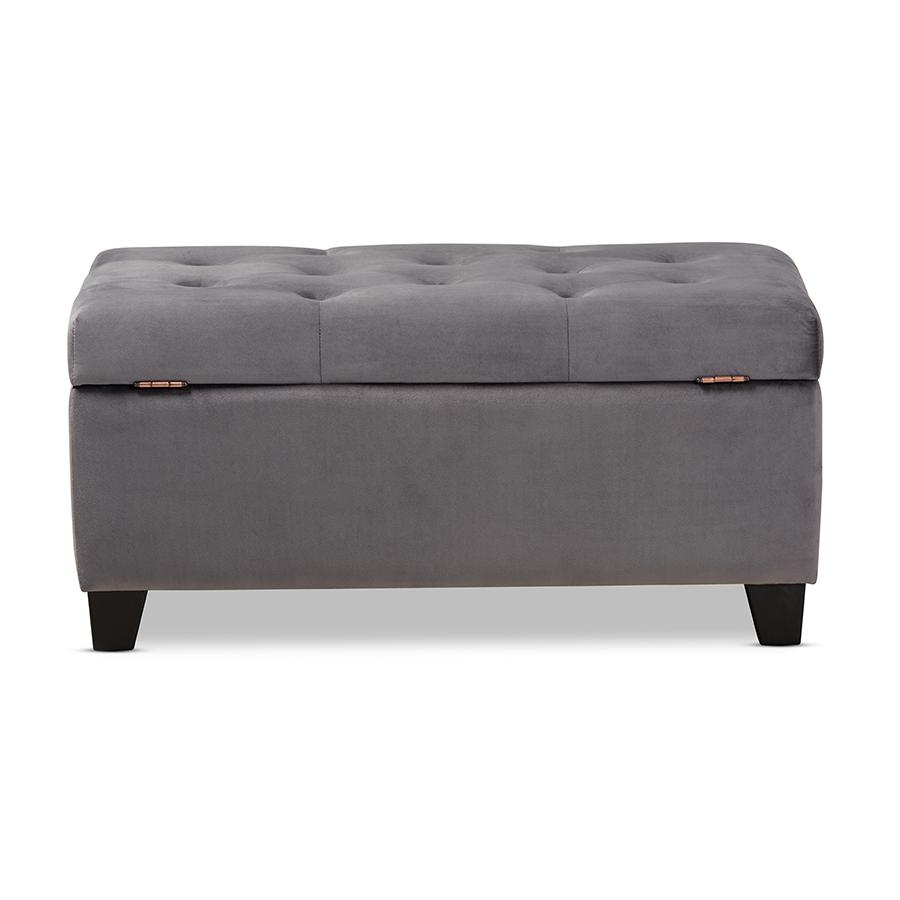 Michaela Modern and Contemporary Grey Velvet Fabric Upholstered Storage Ottoman. Picture 5