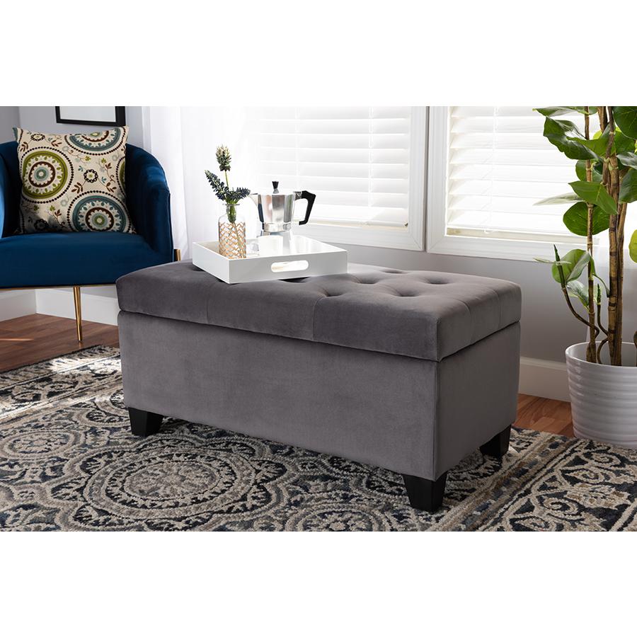 Michaela Modern and Contemporary Grey Velvet Fabric Upholstered Storage Ottoman. Picture 7