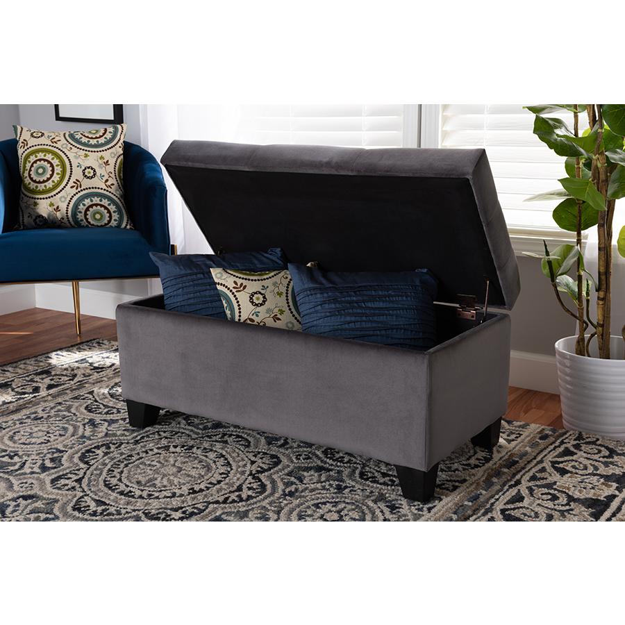 Michaela Modern and Contemporary Grey Velvet Fabric Upholstered Storage Ottoman. Picture 8