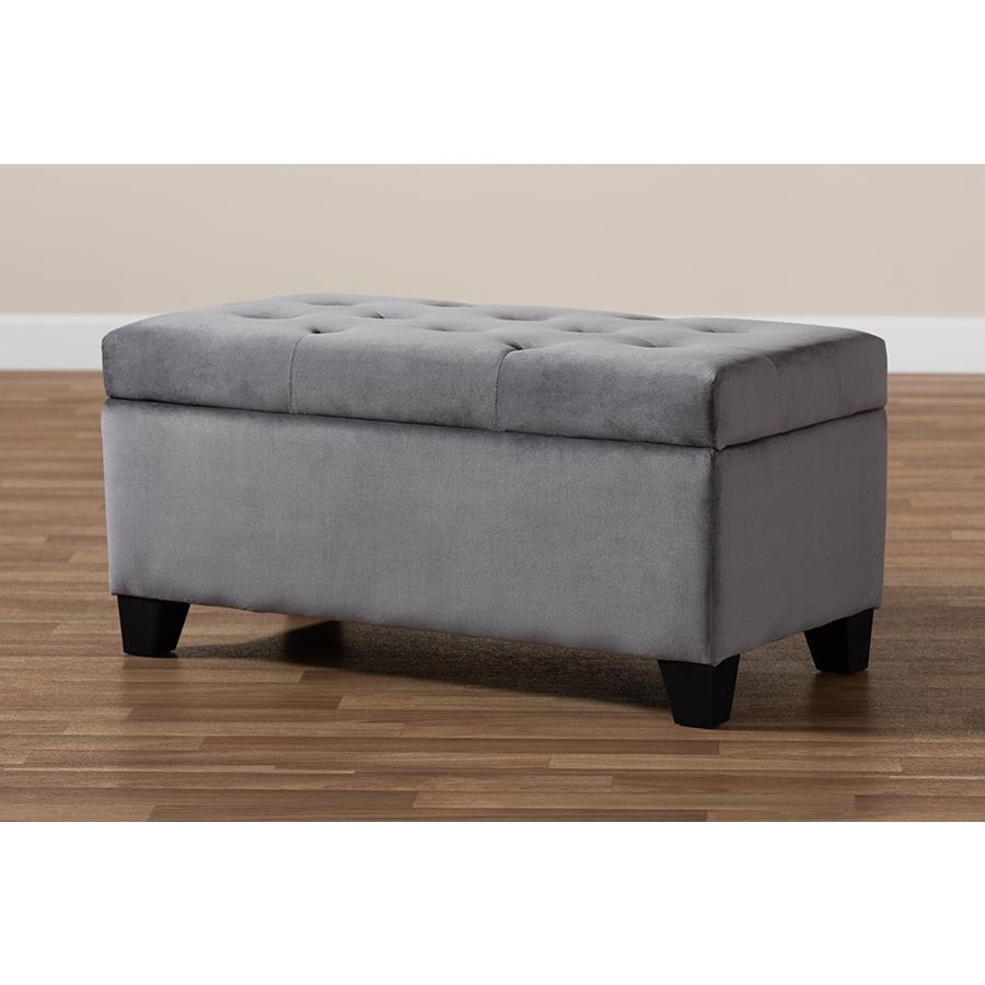 Michaela Modern and Contemporary Grey Velvet Fabric Upholstered Storage Ottoman. Picture 9