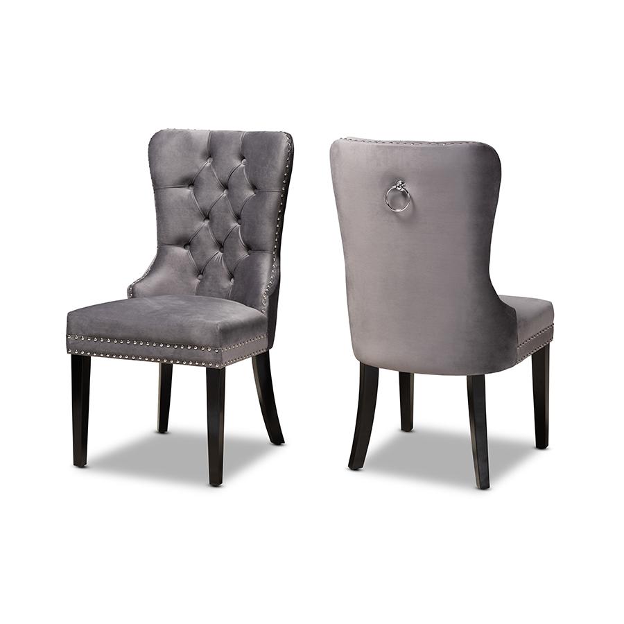 Remy Modern Transitional Grey Velvet Fabric Upholstered Espresso Finished 2-Piece Wood Dining Chair Set Set. The main picture.