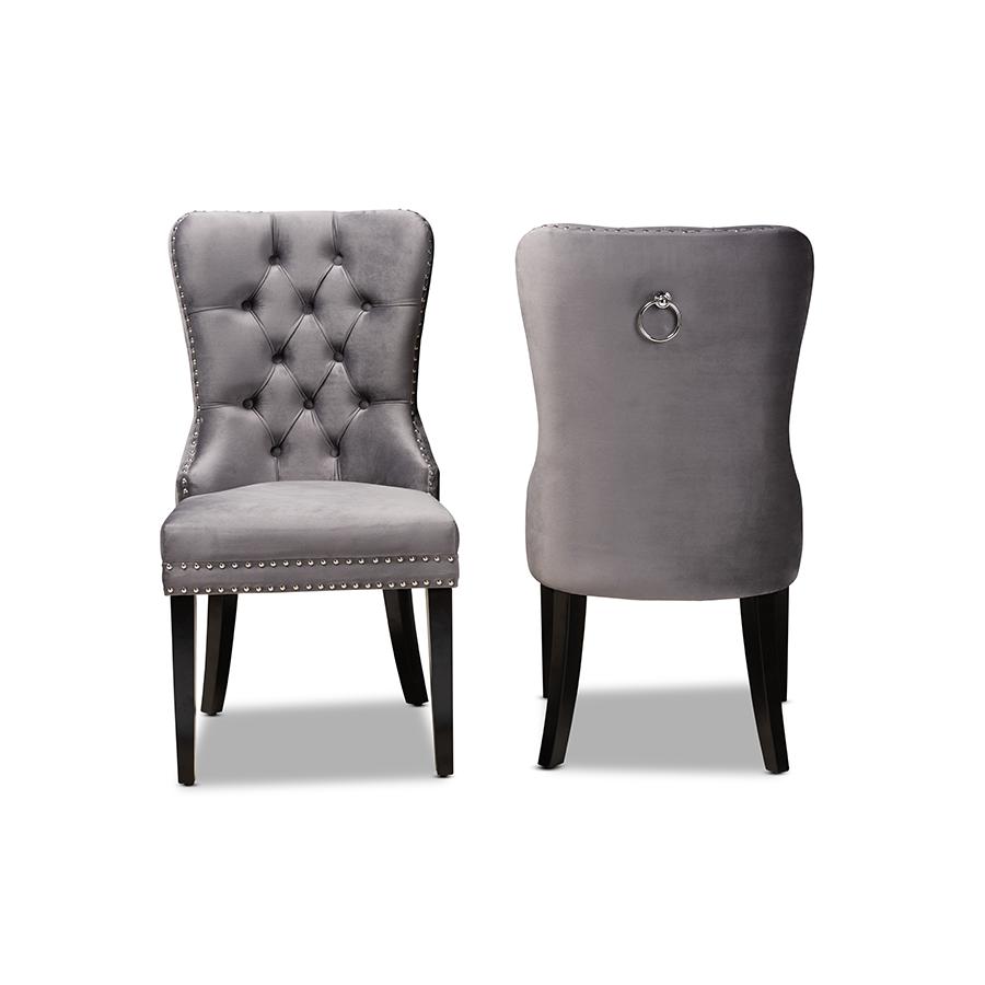 Remy Modern Transitional Grey Velvet Fabric Upholstered Espresso Finished 2-Piece Wood Dining Chair Set Set. Picture 2