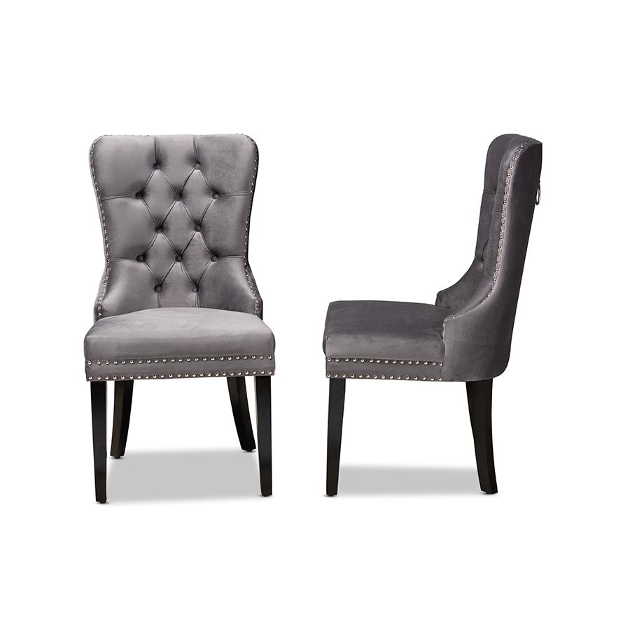 Remy Modern Transitional Grey Velvet Fabric Upholstered Espresso Finished 2-Piece Wood Dining Chair Set Set. Picture 3