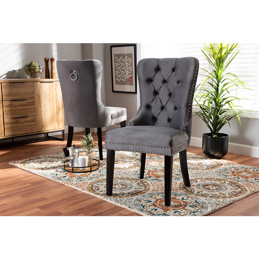 Remy Modern Transitional Grey Velvet Fabric Upholstered Espresso Finished 2-Piece Wood Dining Chair Set Set. Picture 7