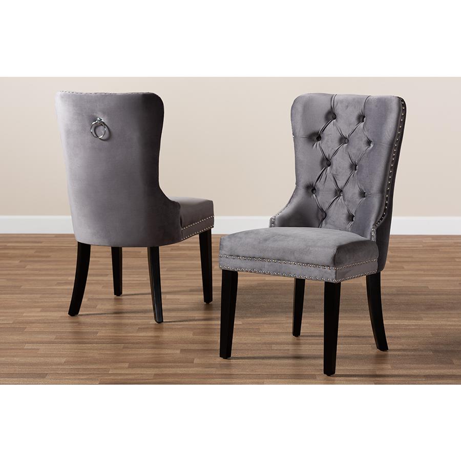 Remy Modern Transitional Grey Velvet Fabric Upholstered Espresso Finished 2-Piece Wood Dining Chair Set Set. Picture 8