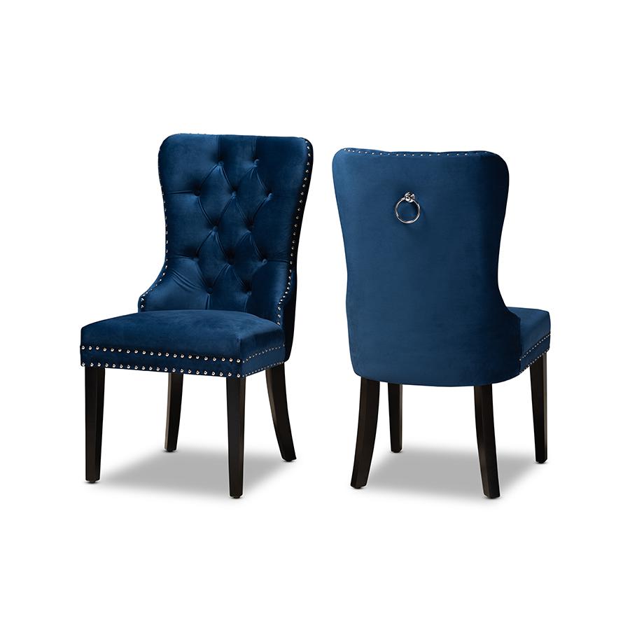 Remy Modern Transitional Navy Blue Velvet Fabric Upholstered Espresso Finished 2-Piece Wood Dining Chair Set Set. Picture 1