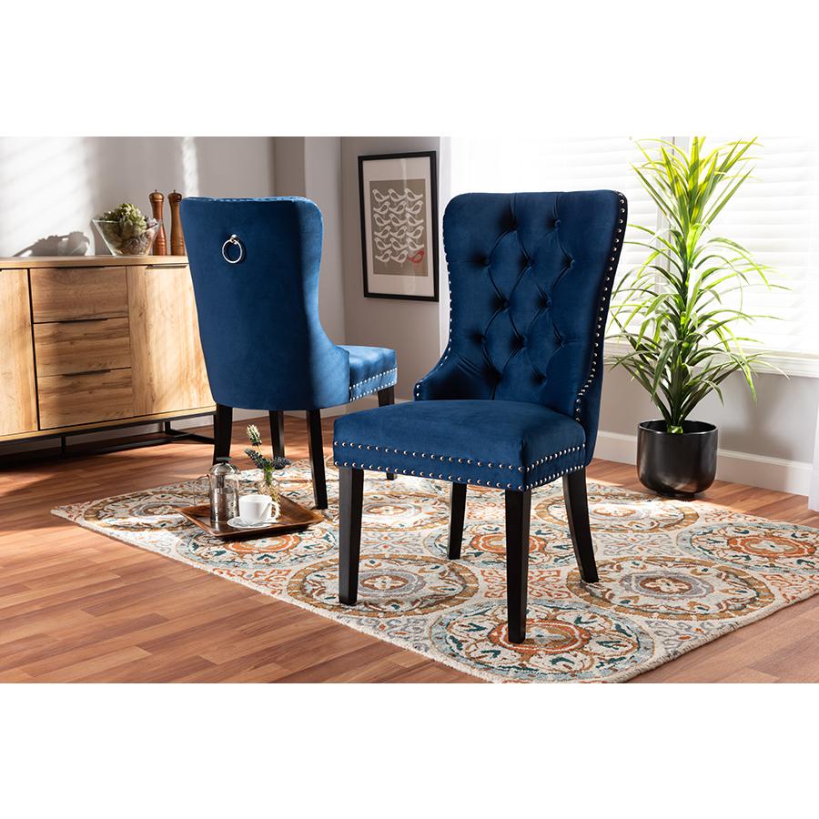 Remy Modern Transitional Navy Blue Velvet Fabric Upholstered Espresso Finished 2-Piece Wood Dining Chair Set Set. Picture 7