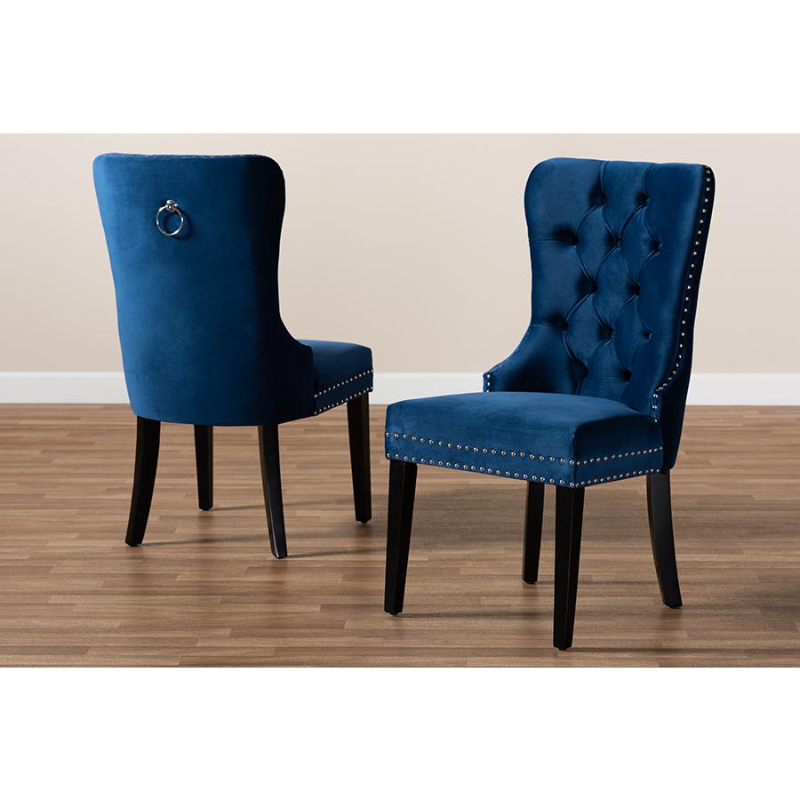 Remy Modern Transitional Navy Blue Velvet Fabric Upholstered Espresso Finished 2-Piece Wood Dining Chair Set Set. Picture 8