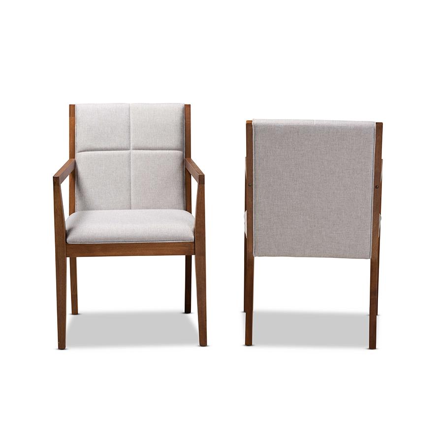 Baxton Studio Theresa MidCentury Modern Greyish Beige Fabric Upholstered and Walnut Brown Finished Wood Living Room Accent Chair, set of 2. Picture 2