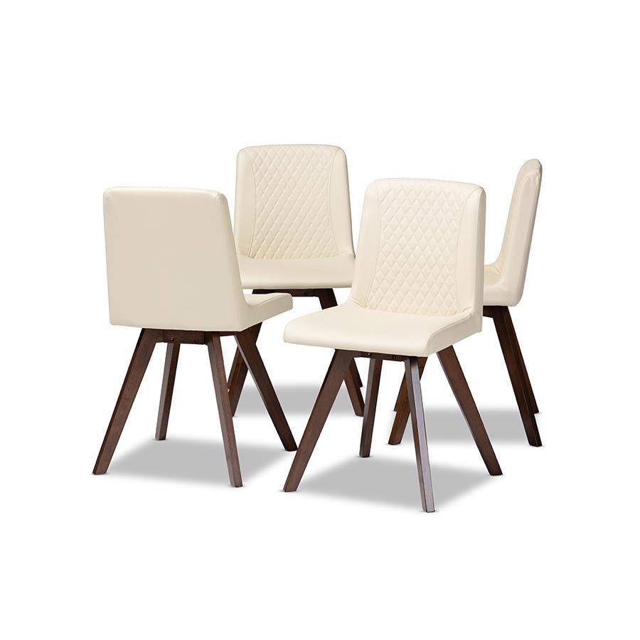Baxton Studio Pernille Modern Transitional Cream Faux Leather Upholstered Walnut Finished 4Piece Wood Dining Chair Set. Picture 1