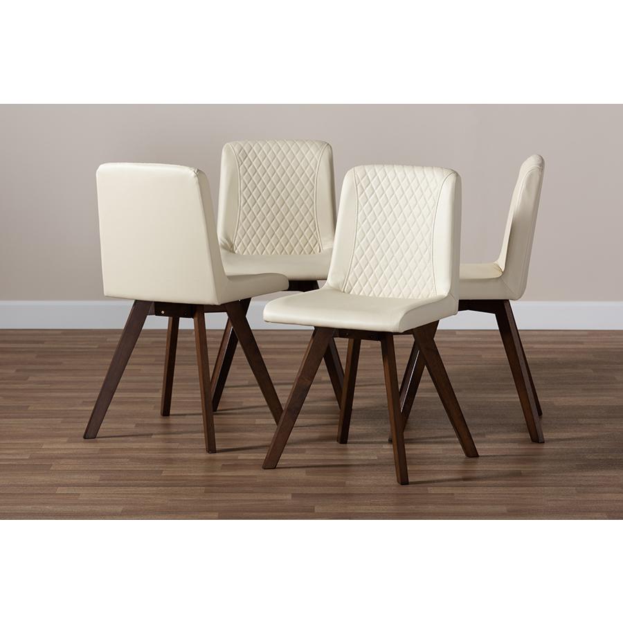 Baxton Studio Pernille Modern Transitional Cream Faux Leather Upholstered Walnut Finished 4Piece Wood Dining Chair Set. Picture 5