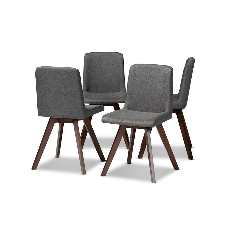 Baxton Studio Pernille Modern Transitional Grey Fabric Upholstered Walnut Finished 4Piece Wood Dining Chair Set. Picture 1