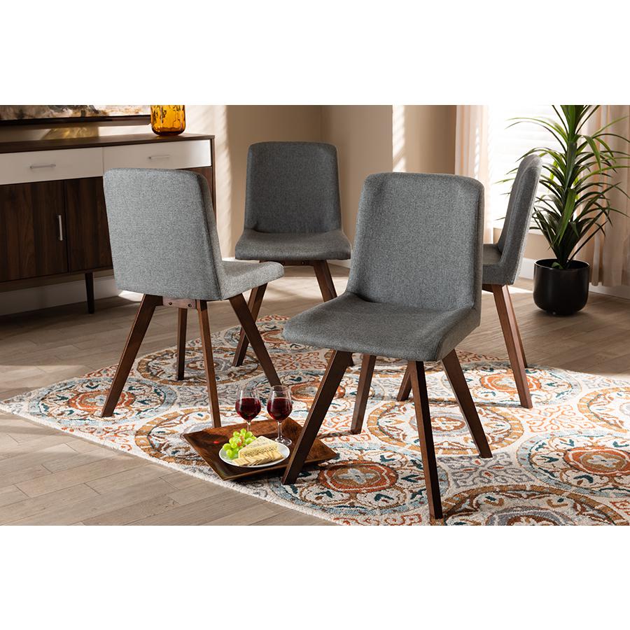 Baxton Studio Pernille Modern Transitional Grey Fabric Upholstered Walnut Finished 4Piece Wood Dining Chair Set. Picture 4