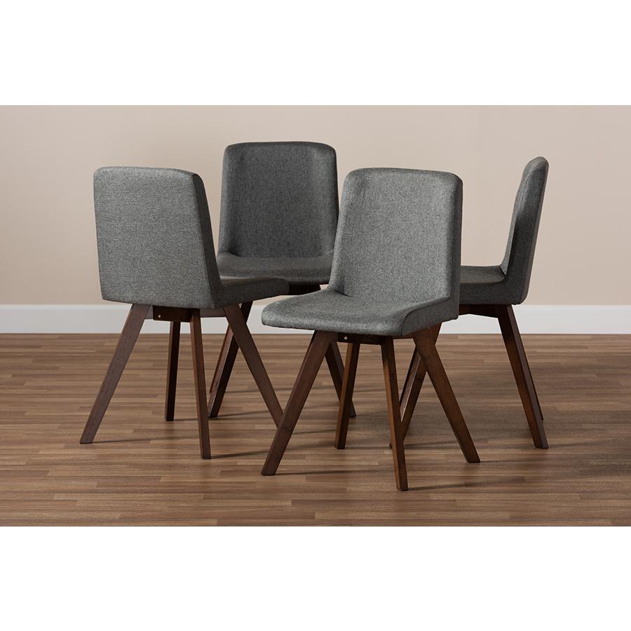 Baxton Studio Pernille Modern Transitional Grey Fabric Upholstered Walnut Finished 4Piece Wood Dining Chair Set. Picture 5