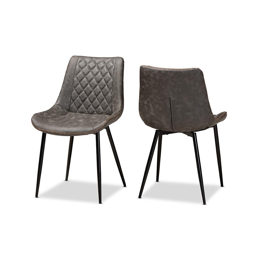 Baxton Studio Loire Modern and Contemporary Grey and Brown Faux Leather Upholstered Black Finished 2-Piece Dining Chair Set. Picture 1