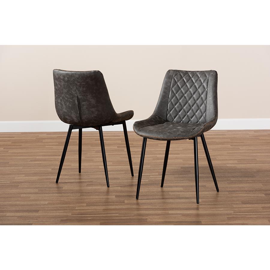 Baxton Studio Loire Modern and Contemporary Grey and Brown Faux Leather Upholstered Black Finished 2-Piece Dining Chair Set. Picture 8