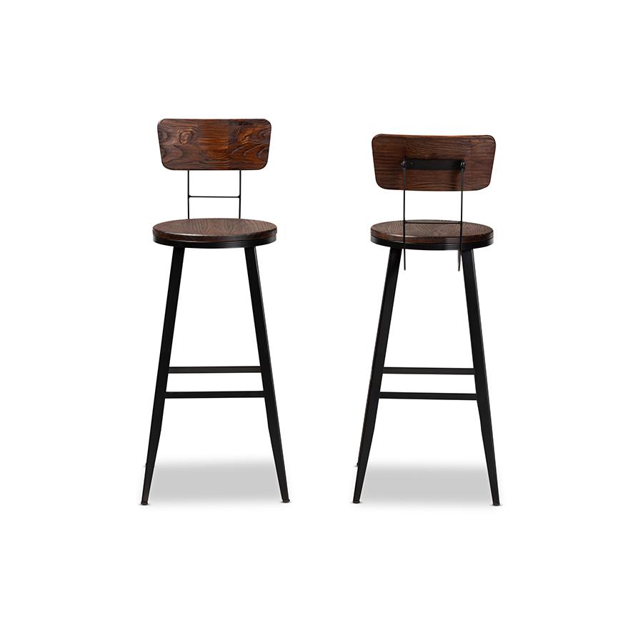 Baxton Studio Kenna Vintage Rustic Industrial Wood and Black Metal Finished 2-Piece Metal Bar Stool Set. Picture 3